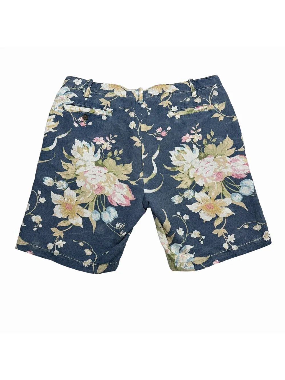 Polo Ralph Lauren Mens Blue Floral Print Linen Blend Shorts Size 34